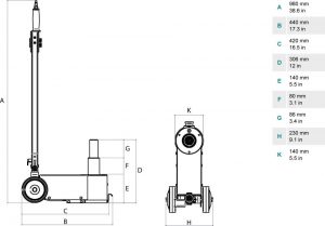 Gato oleoneumatico carretilla corto para 20t PTJ20142 dimensiones